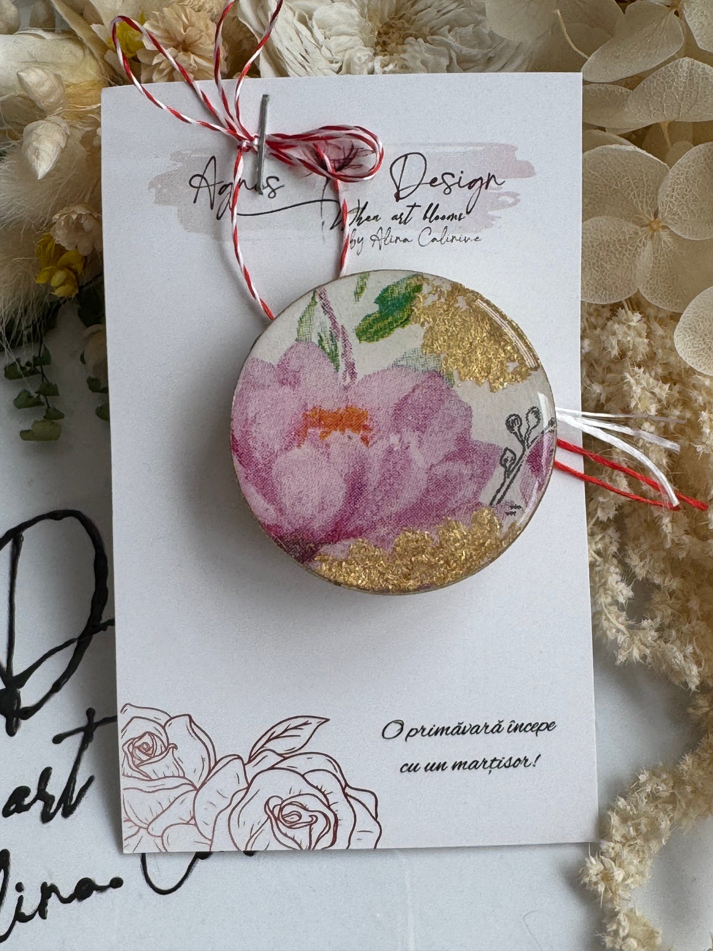 Mărțișor-broșă “Pink peony”