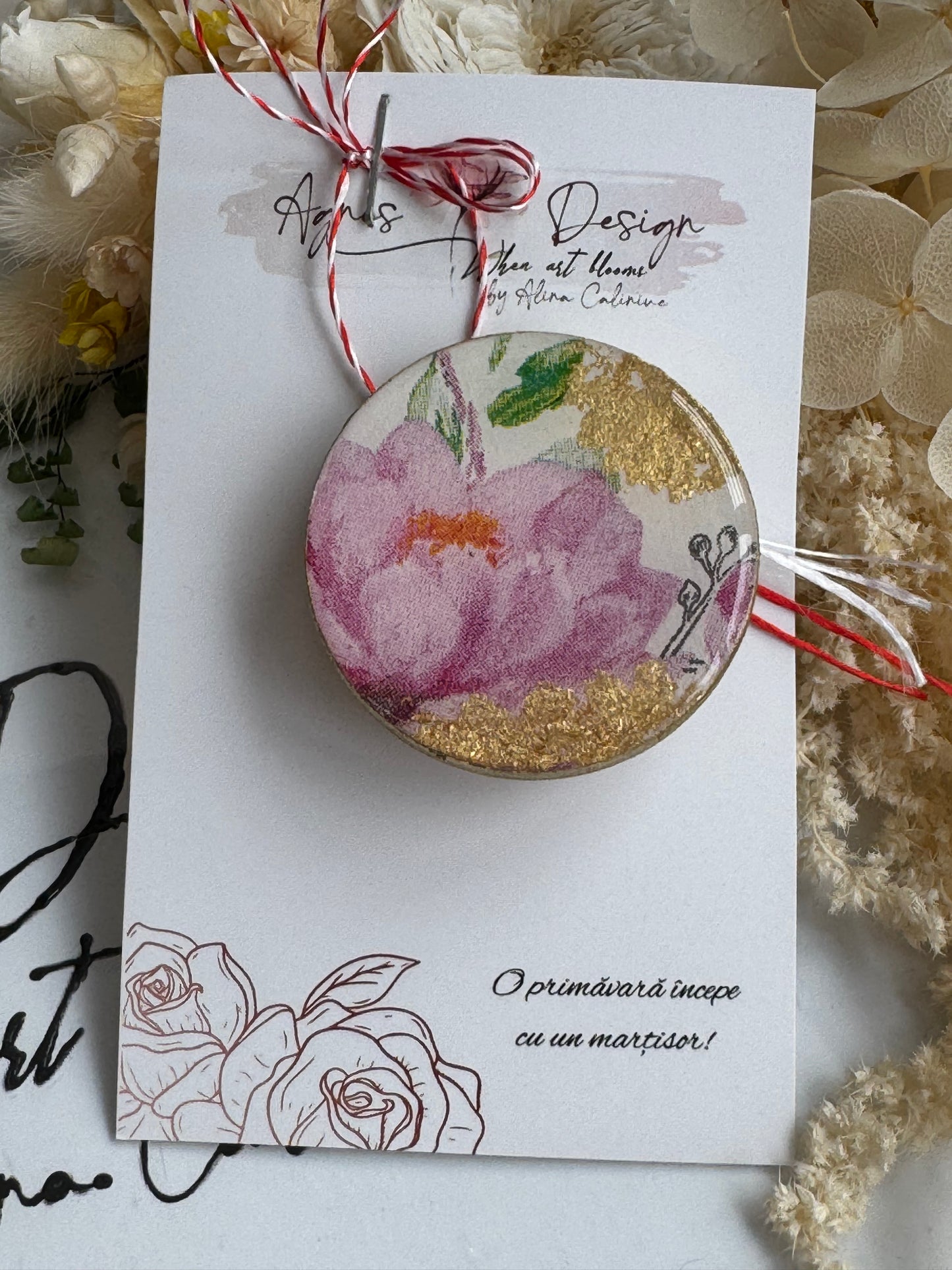 Mărțișor-broșă “Pink peony”