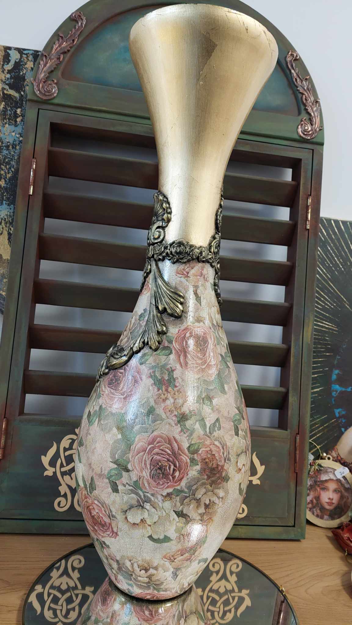 Vază ”Gold & Vintage Roses” UNICAT - mare